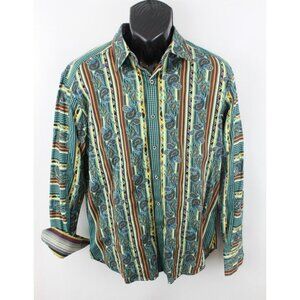 Robert Graham Men Shirt Paisley Long Sleeve Button Striped Flip Cuff Multi Sz L
